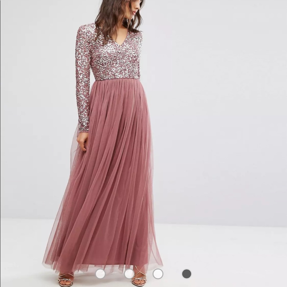 Maya Maxi Dress in Tonal Delicate Sequin with Long Sleeve